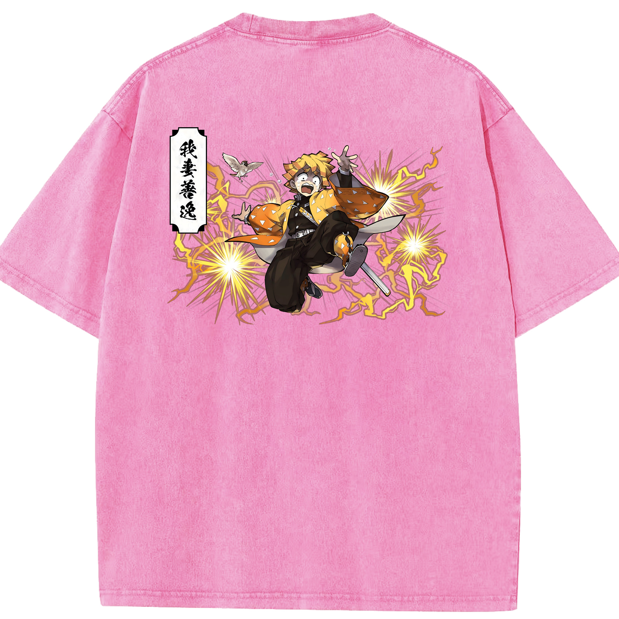 （画像用） 鬼滅の刃（きめつのやいば）我妻 善逸／あがつま ぜんいつ Agatsuma Zenitsu 綿100% ヴィンテージ風 半袖Tシャツ（背面プリント）